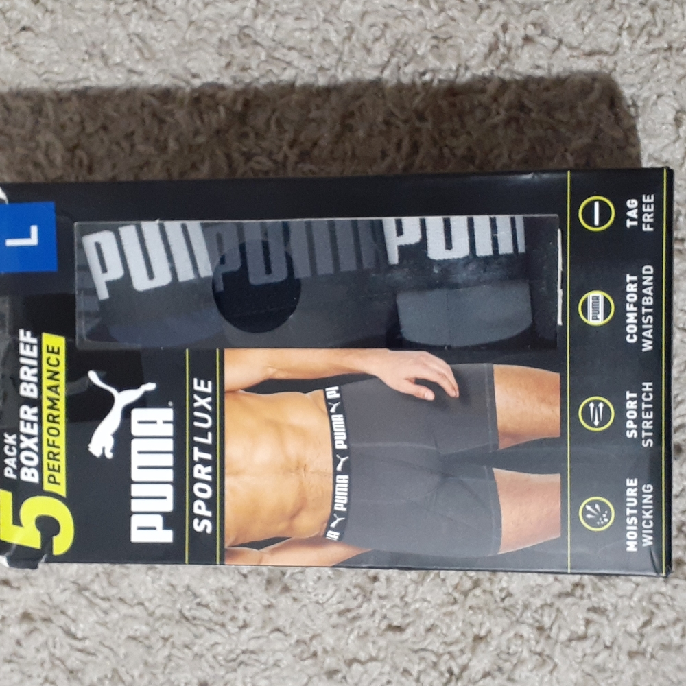 New Puma Boxer Brief Performance - 5 Pack - Various Sizes - Black, Gray & Blue